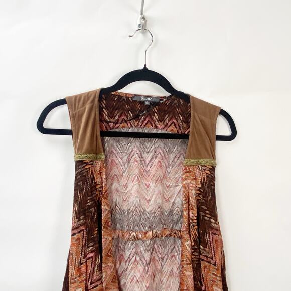 2/$30 Miss Me L Womens Brown Chevron Sleeveless Open Front Western Vest Cardigan - Picture 3 of 9